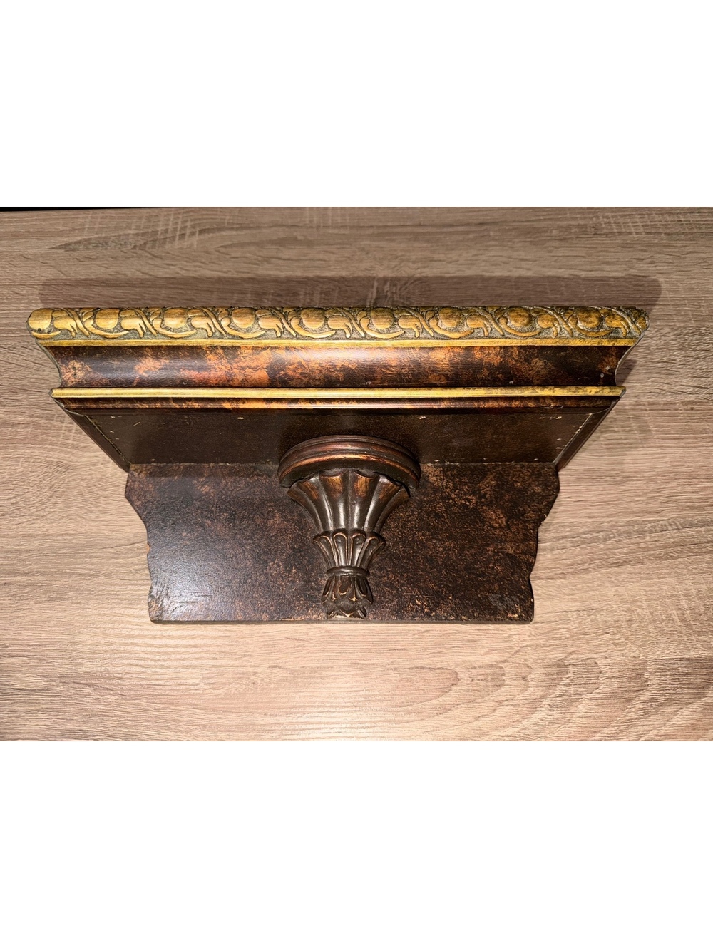 Antique Gold Bronze Fluted Corbel Floating Wall Shelf Rococo Ornate 14in